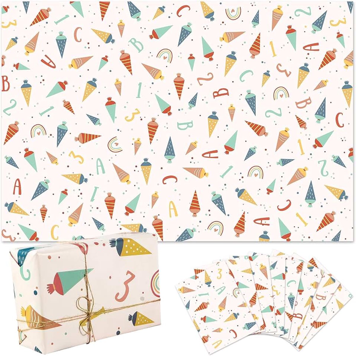Cadeaupapier voor kinderen, cadeaupapier voor kinderen, 12 vellen cadeaupapier voor Valentijnsdag, pastel, kleurrijk, schoolkind, cadeaupapier voor baby, doop, geschenken