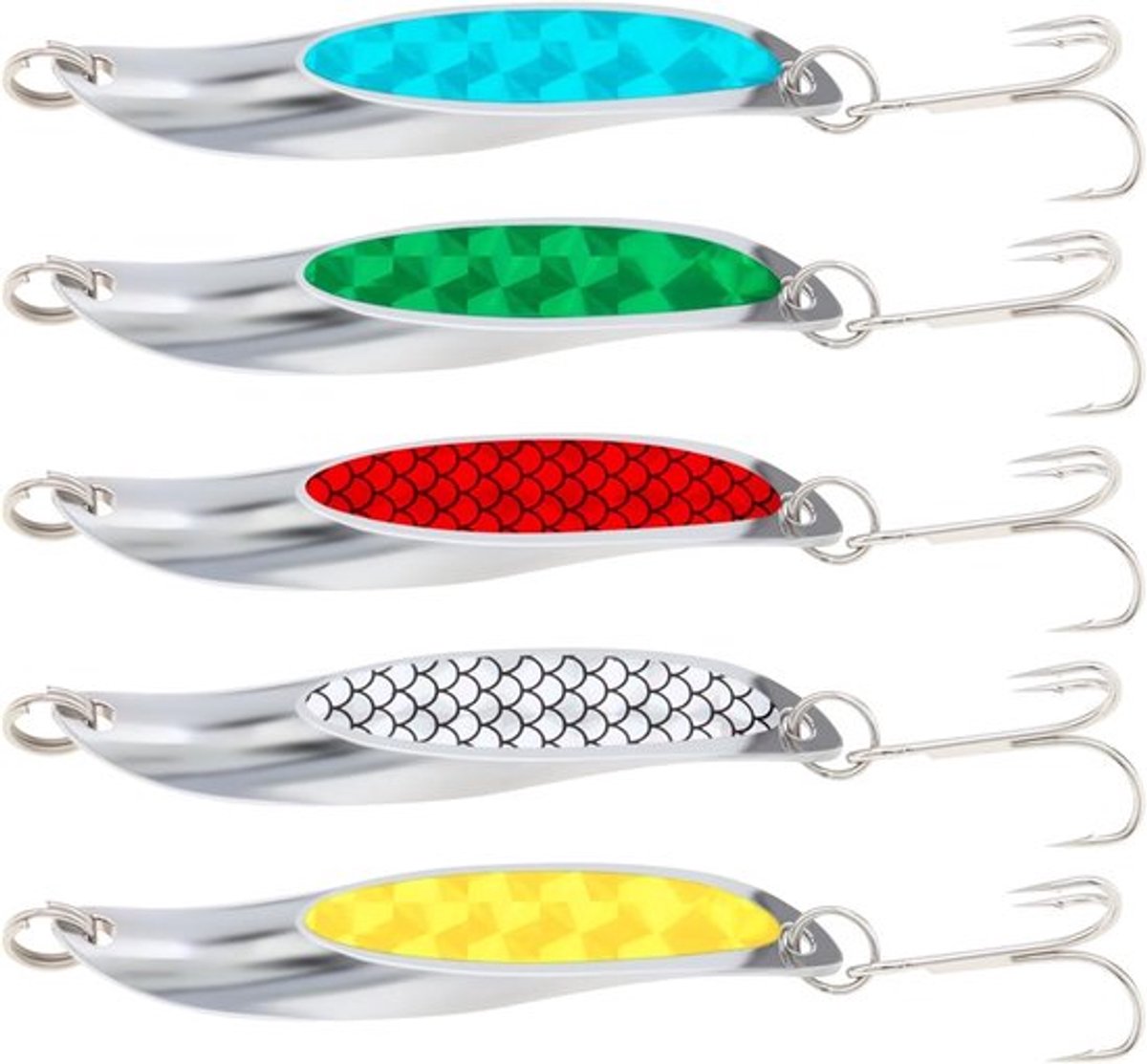 Vijf vislures voor snoekbaars en forel, hardmetalen roterende lepelvissen voor optimaal vissen