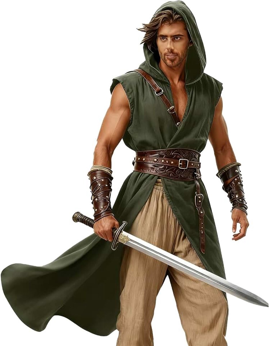 Tuniek voor heren, middeleeuws vest, cape voor Vikingkostuum, Halloween, carnaval