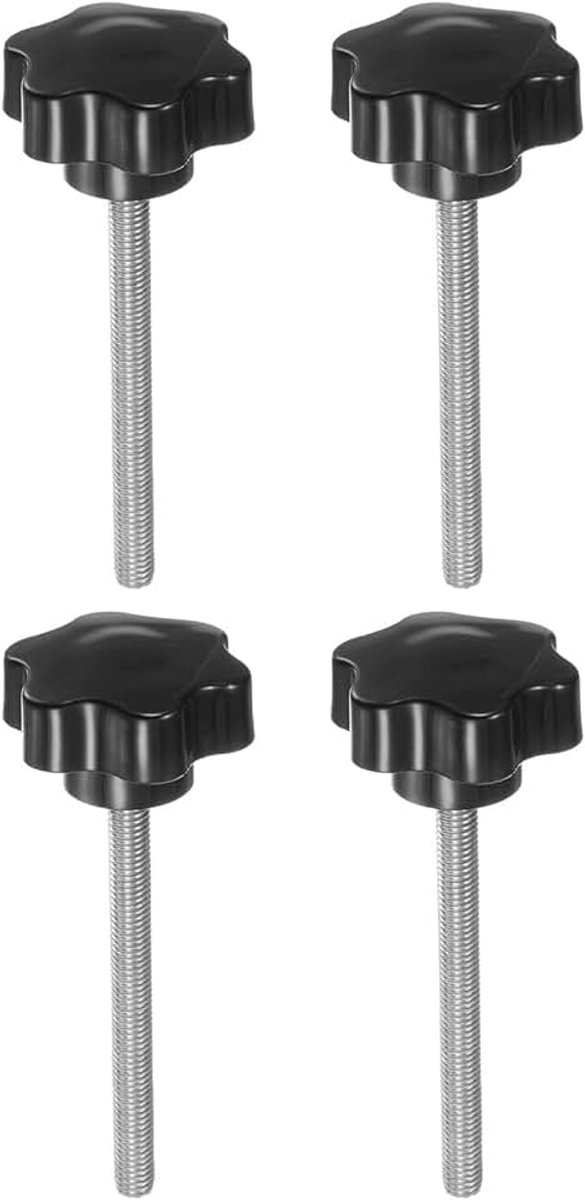 4 stuks sterknoppen M8 x 100 mm schroefdraad van roestvrij staal 304 46 mm kunststof spanknop gekartelde kopschroef handmatige 6-sterren schroef handvat, zwart
