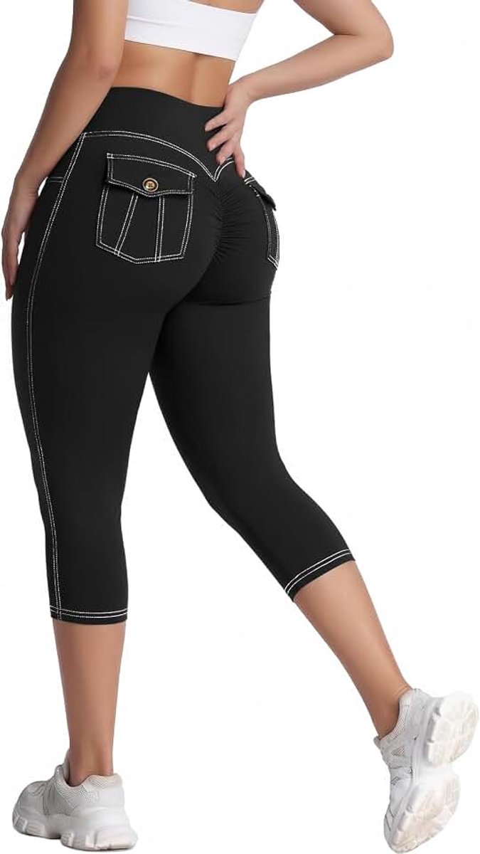 Scrunch Push-up capri-legging voor dames, driekwart sportbroek met zakken, capri met hoge taille, 7/8 voor yoga, workout, fitnessstudio