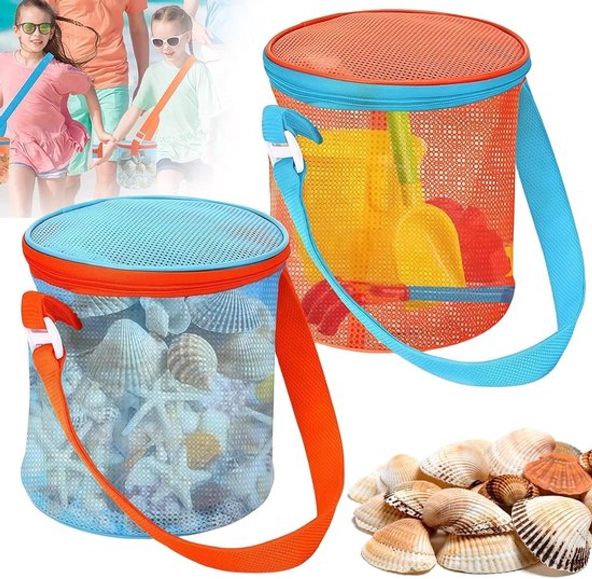 Strandspel Kinderen - Mesh Strandtas Schelpen Zandspeelgoed - Opbergmogelijkheid Stranduitjes