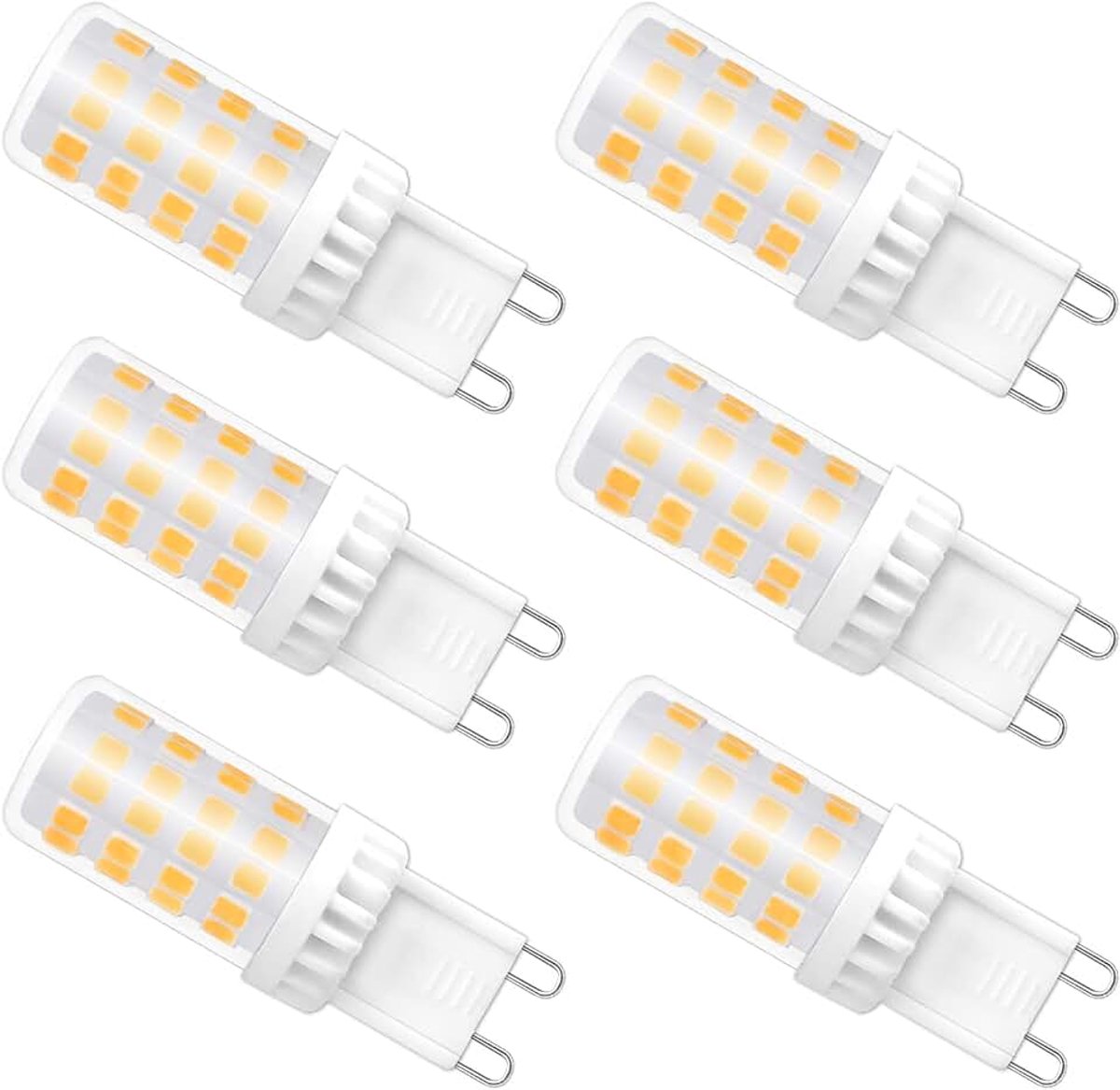 6 Stuks G9 5W LED-Lamp, Equivalent 50W Halogeenlampen, Warm Wit 2700K, AC220-240V, 500Lm, Energiebesparend T4 Gloeilamp, G9 Standaard Basis, Niet-Dimbaar, voor Binnen en Buiten Decoratieverlichting