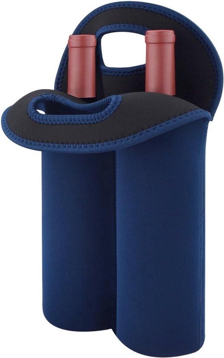 Wijnreisdrager en koeltas - 2-fles wijn draagtas - picknick koeler - twee fles waterdranken bier - geïsoleerde neopreen handtas voor reizen met veilige draaggreep - blauw.