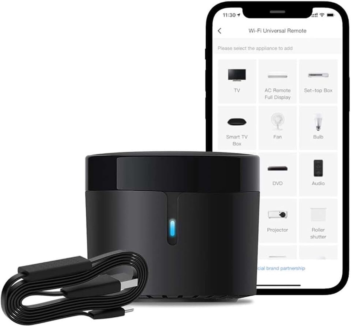 Mini IR universele afstandsbediening met HTS2-kabel (alleen 2,4 GHz wifi), slimme wifi-infraroodblaster voor tv, airconditioning, STB-audio, werkt met Alexa en Google Home.