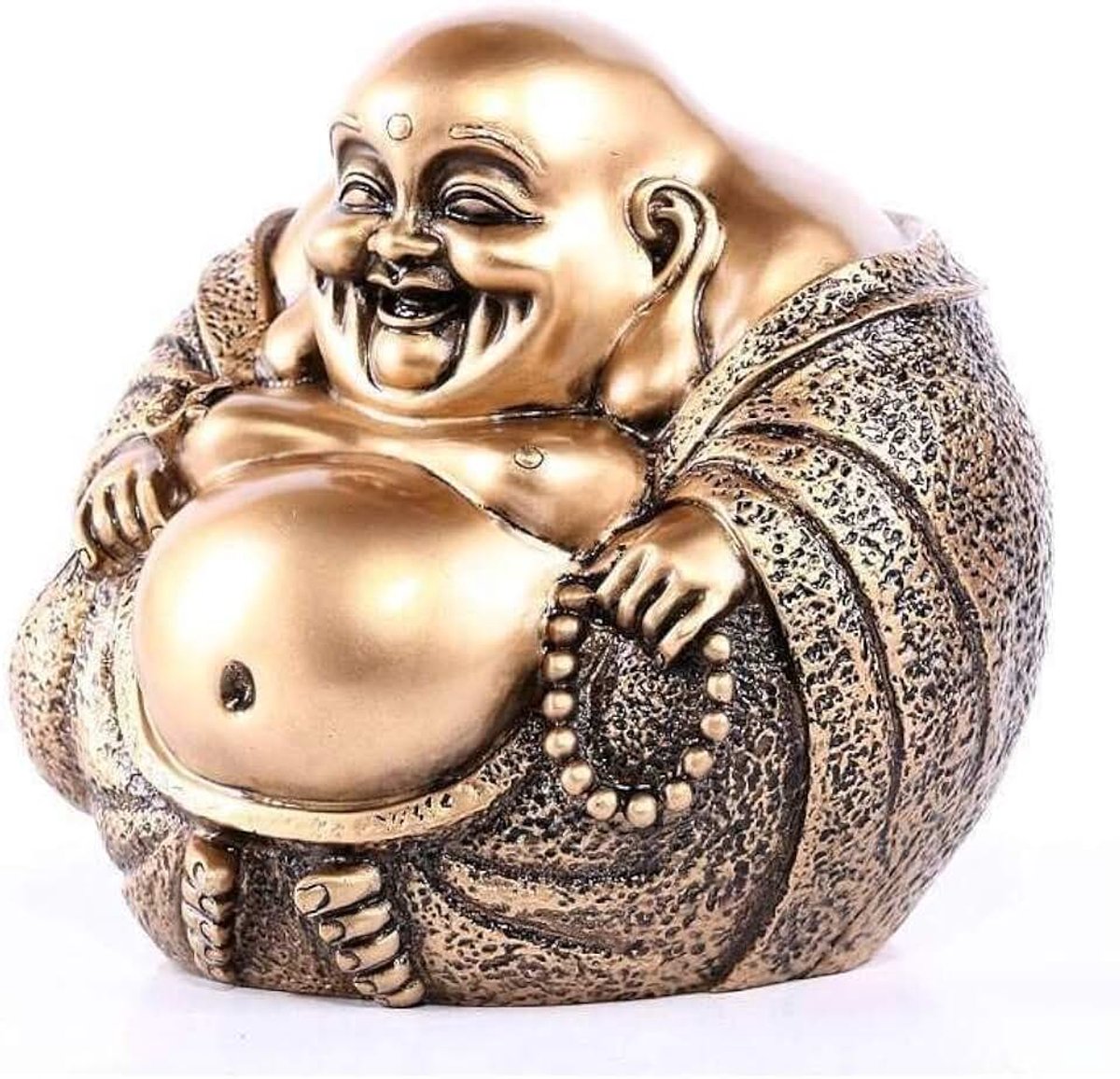 Lachineuse - Grote Lachende Boeddha beeldje - Boeddhistische tradities - Geluksbrenger, geluk en welvaart - Gouden hars-fopspeen 15 x 15 cm - Decoratief idee en cadeau China, Azië