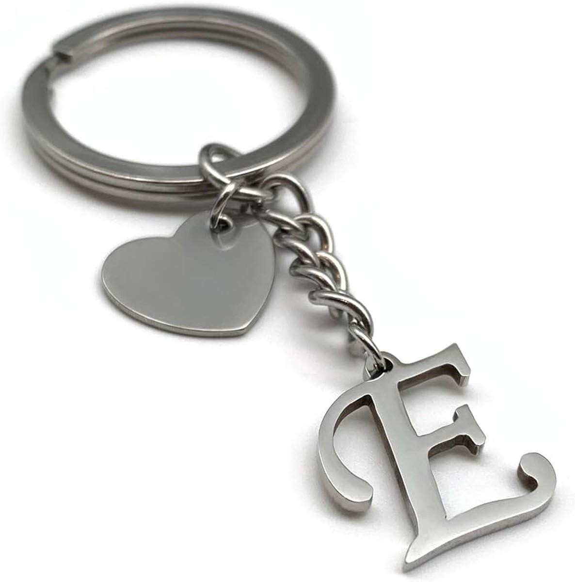 Letter en hart A-Z letters naam - Handgemaakte roestvrijstalen hanger - Cadeau vriendin vriend partner auto