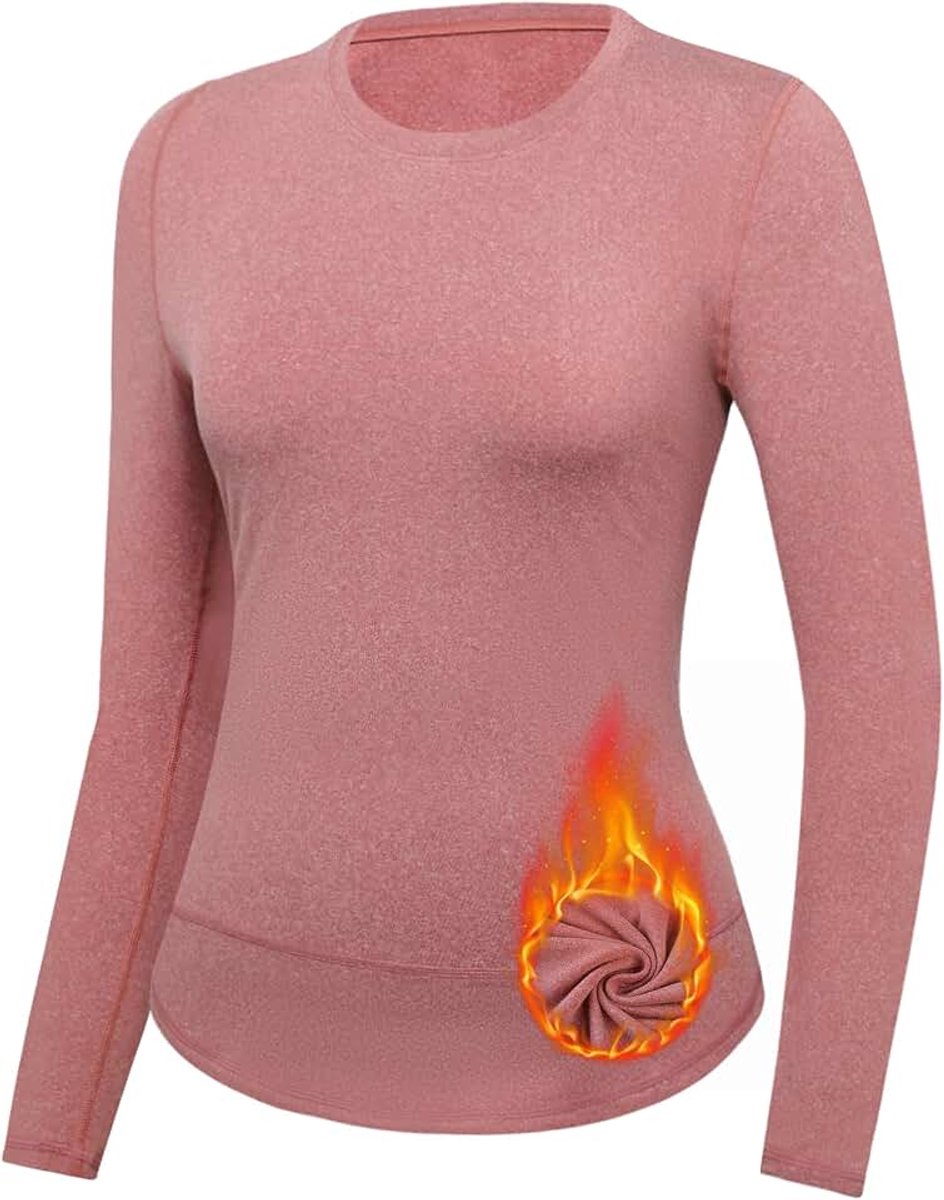Thermische top voor dames, lange mouwen, basislaag met ronde hals, ondergoed, trainingsshirt voor hardlopen