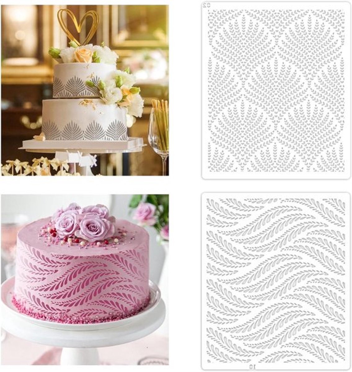 Holle Taartstencil Set - Herbruikbare Sjablonen voor Taartdecoratie - Taartrelief