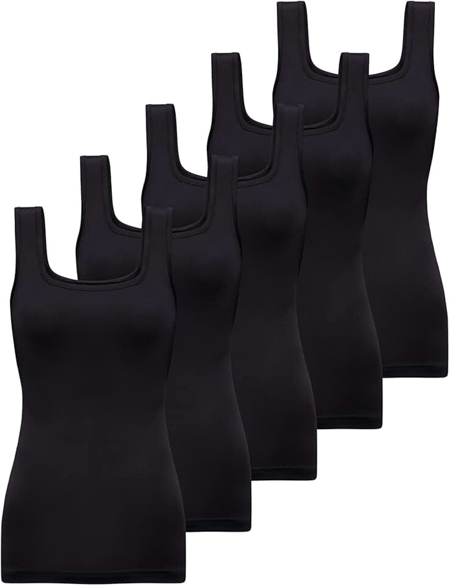 5-pack tanktops voor dames, zonder mouwen, tanktop, onderhemden met vierkante hals