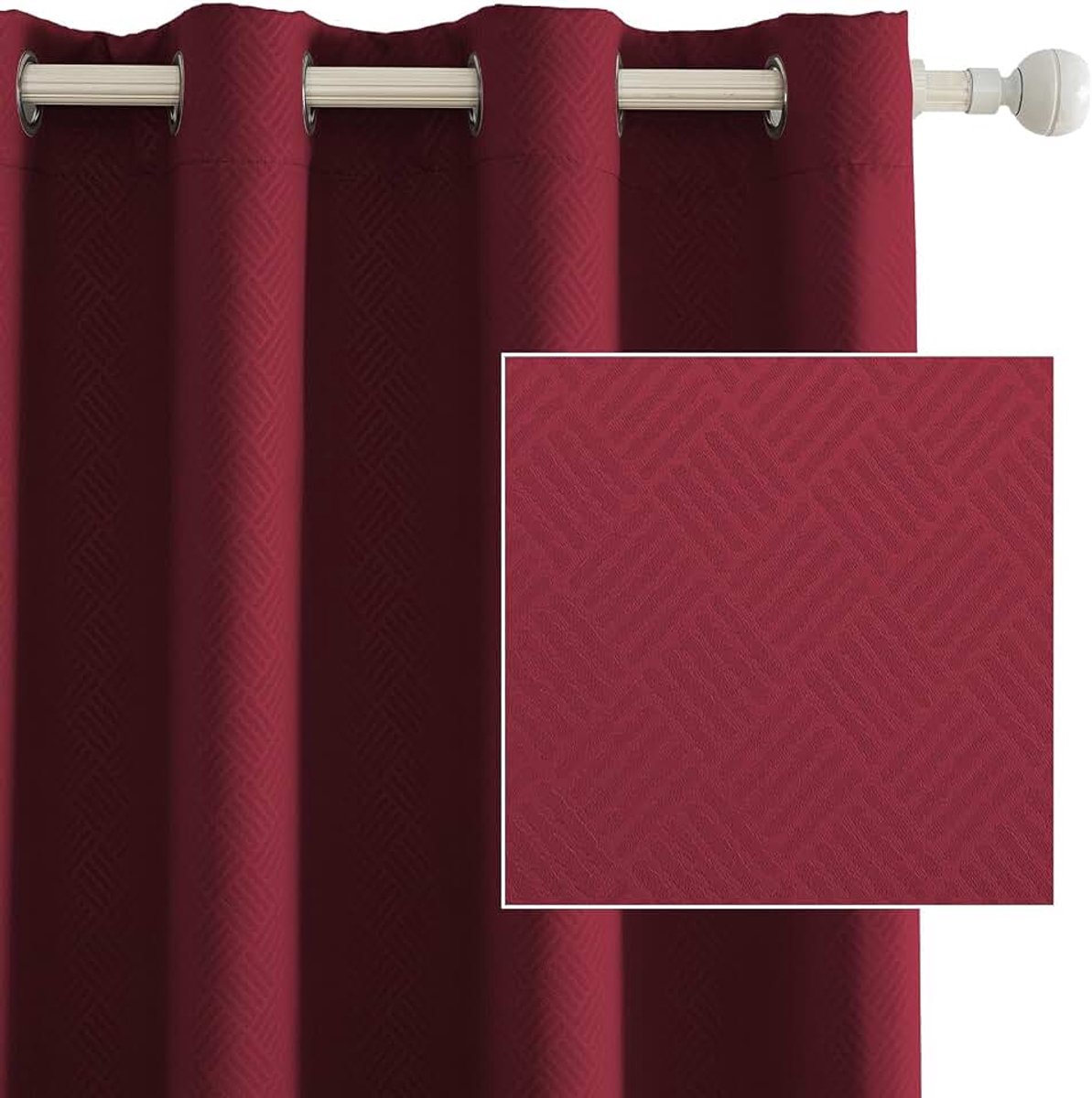 Set Van 2 Thermische Verduisterende Gordijnen, 140x280 CM, Warmte-Isolerende Gordijnen, Geschikt Voor Woonkamer Slaapkamer, Modern Design Met Oogjes, Bourgondisch