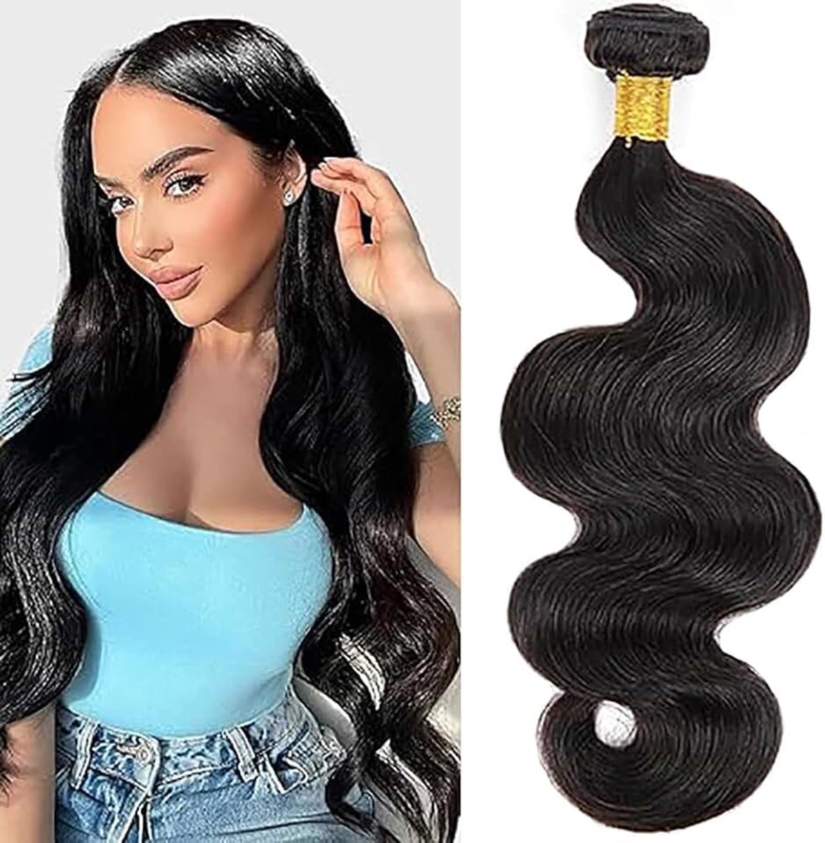 Wave Human Hair Bundles Single Extensions Machine Double Wefts Unprocessed Remy Weave Natural Black Color for Woman 34 Inch