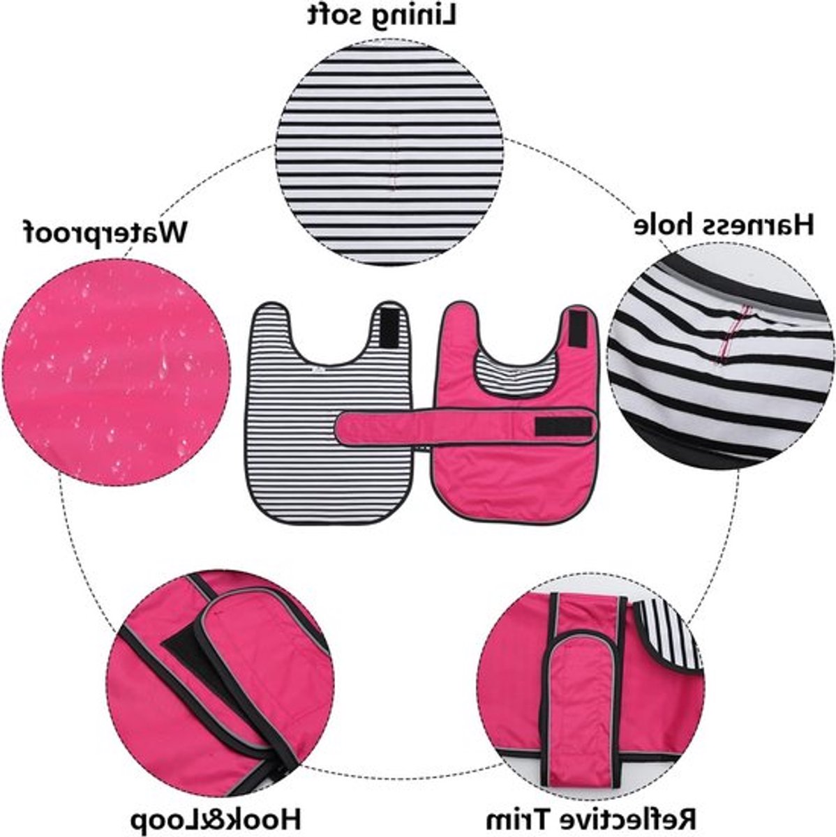 Verstelbare Waterdichte Regenjas voor Honden - Reflecterende Straps en Opening voor Tuig - Dackel Roze - XS