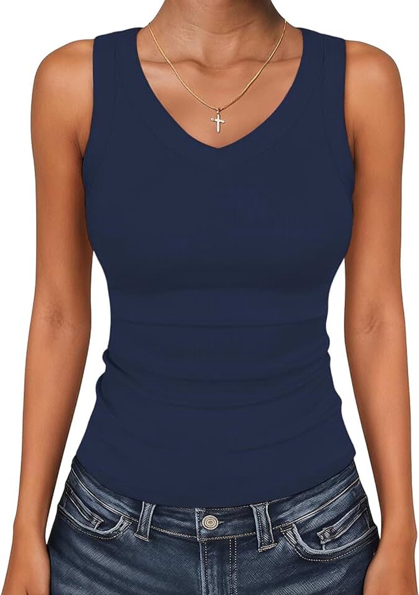 Tanktop voor dames, V-hals, zomer, casual, slim fit, modal, mouwloos, stretch, basic top