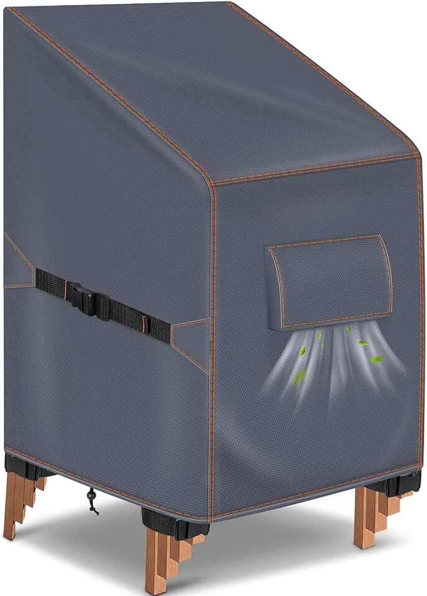 Stoelen, Waterdichte, 64x64x70/120cm, Grijs | 420D oxford, beschermhoes voor stapelstoelen met hoge rugleuning, uv-bestendig, winddicht, winterbestendig, scheurvast