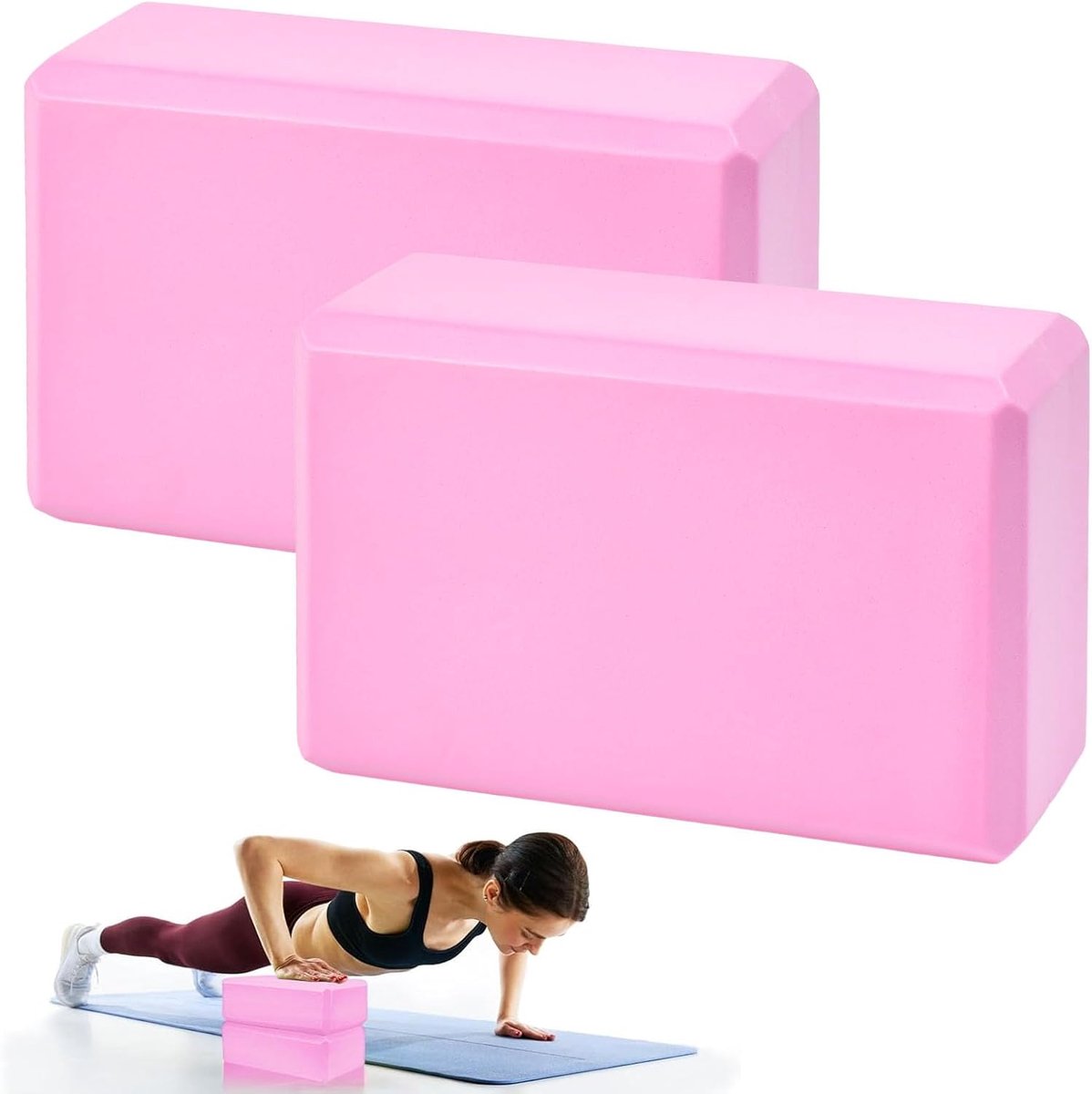 Yogablokken set van 2 - EVA-schuim roze - antislip en licht - ideaal voor yoga en pilates - SnelShoppen