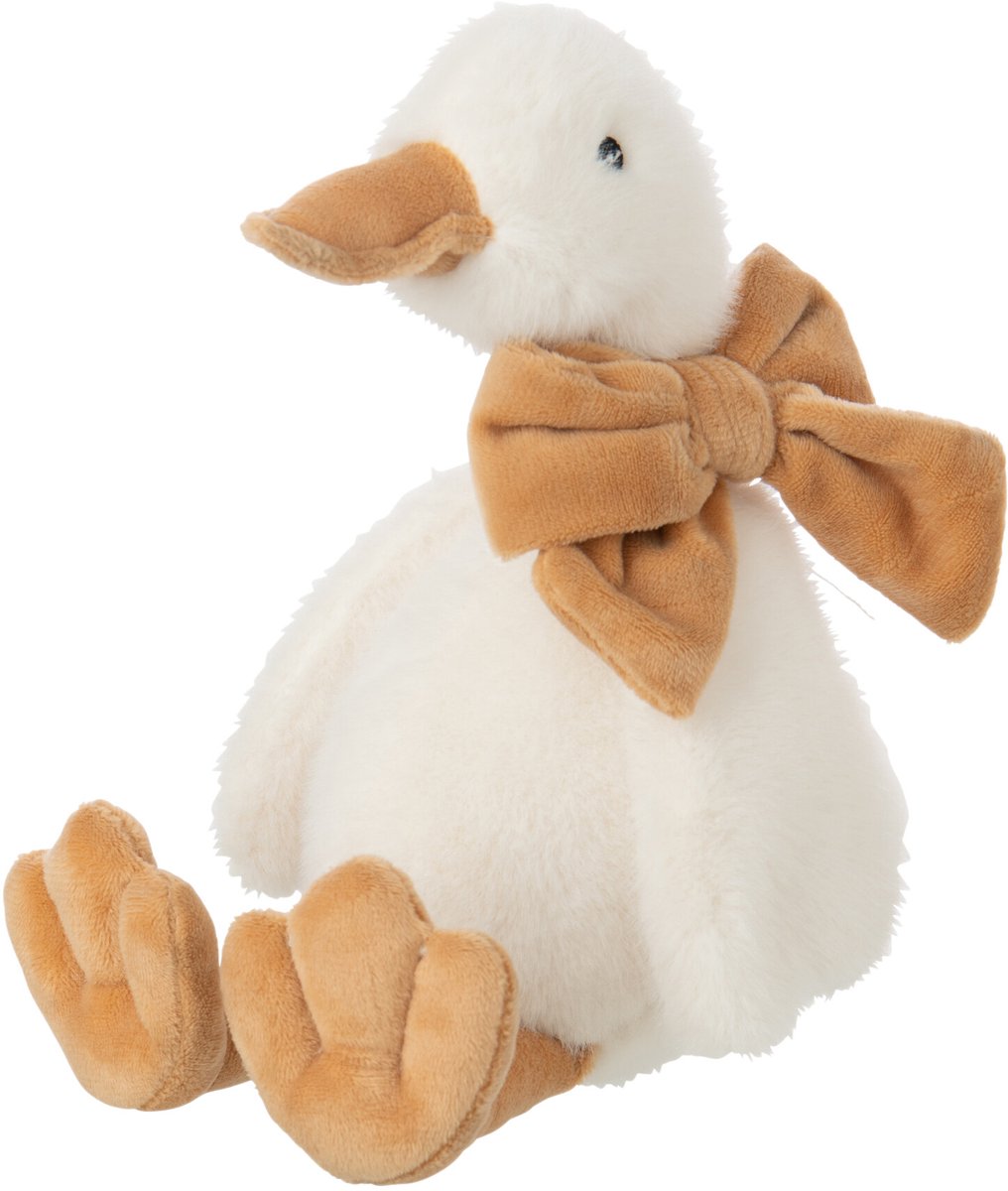 J-Line knuffel Eend - polyester - wit/abrikoos - small