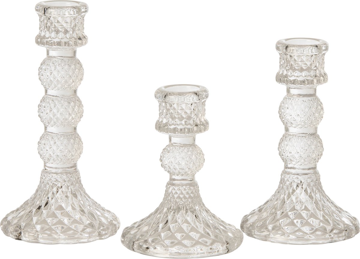 J-Line Kandelaars Bob - glas - transparant - set van 3