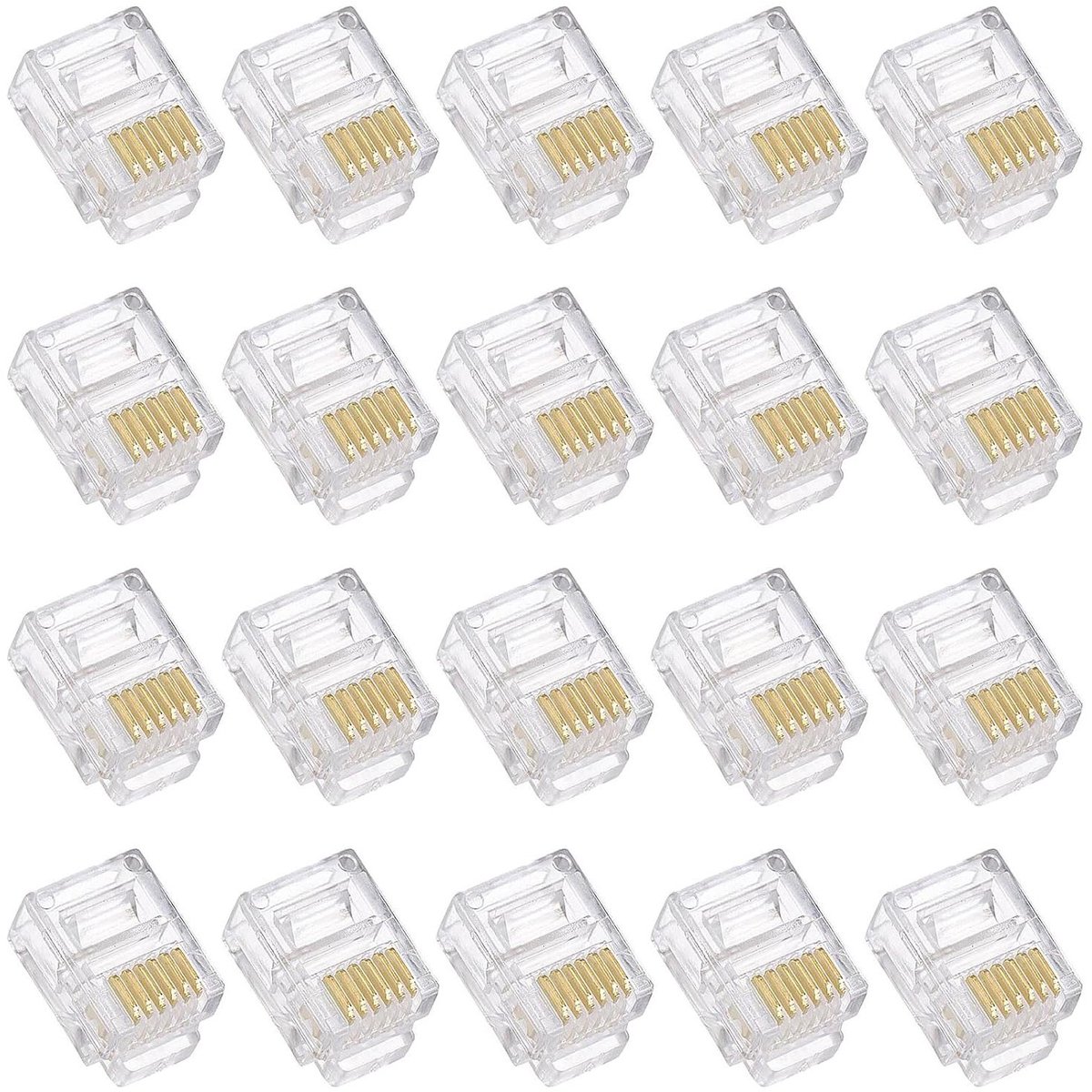Telefoonstekkers - Modulaire stekkers - Kabelverbinding Maken - Vergulde Pinnen - 20 Stuks - Transparant