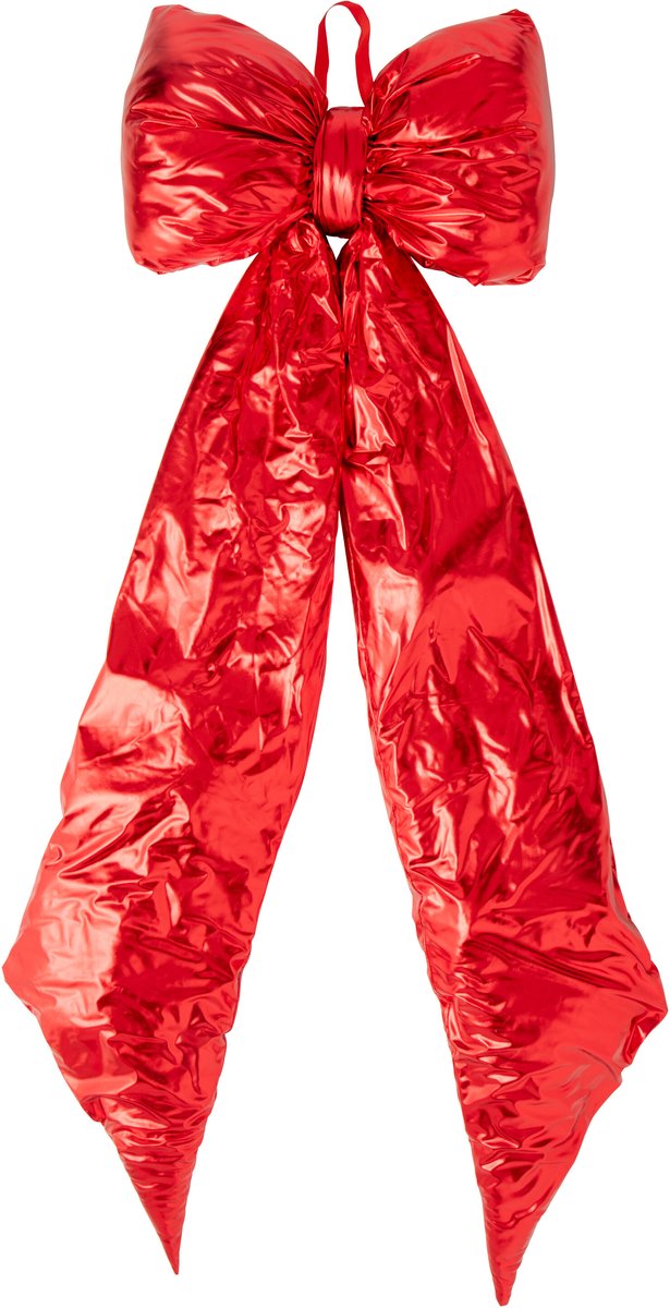 J-Line Hangende glanzende fluwelen strik - stof - kerstrood - extra large