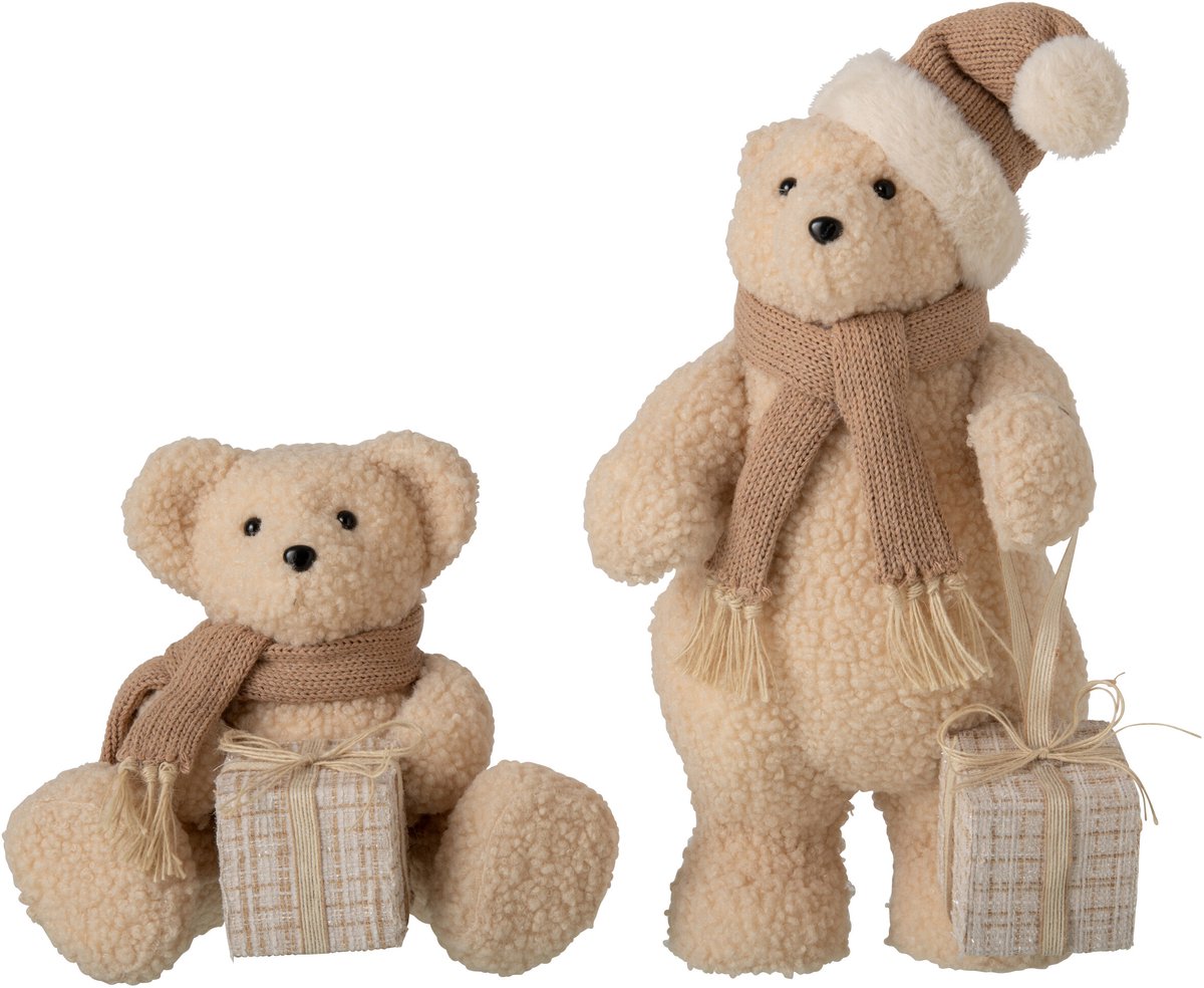 J-Line Beer met cadeau - stof - beige - small - assortiment van 2