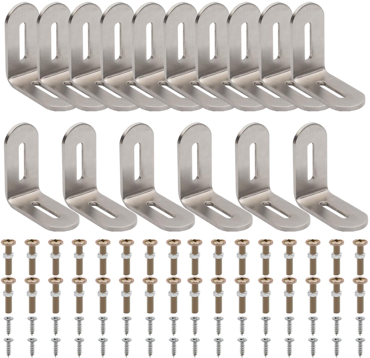 16 stuks hoekverbinders, 50 x 50 mm, 201 roestvrij staal, L-hoek, 3 mm dik