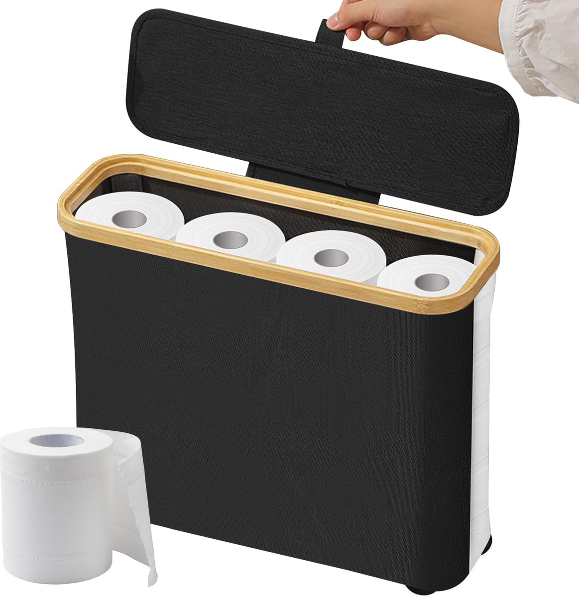 Toiletpapier opslag: toiletpapier opslag, badkamer opbergdoos, toiletpapieropslag met transparant venster, opvouwbare badkamer opbergdoos met deksel zwart