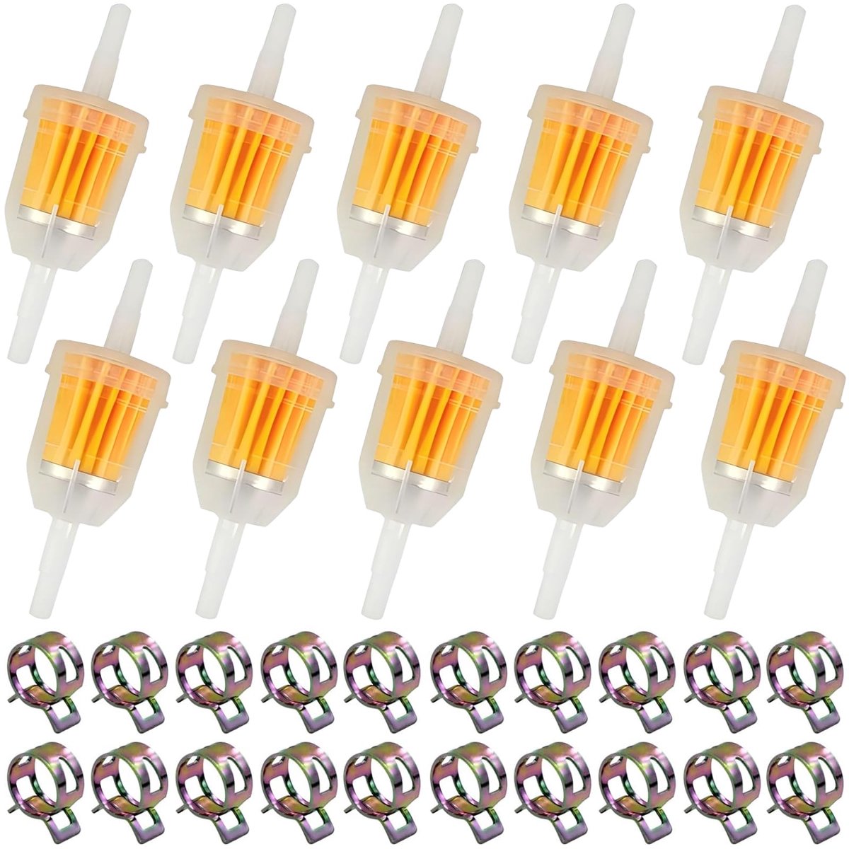Benzinefilter, 8 mm/6 mm, benzinefilter, bromfiets met 20 slangklemmen voor grasmaaier, auto, motorfiets, scooter, diesel, bromfiets