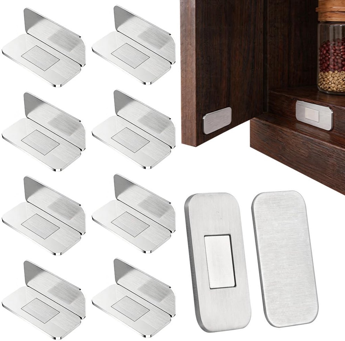 Magneetsluiter, dunne deurmagneet, sterk, 8 stuks magneten voor kastdeuren, deurmagneet, zelfklevend, magneetsluiting, kastmagneten, deursluiter, deurmagneten voor meubels, laden, magneet kast