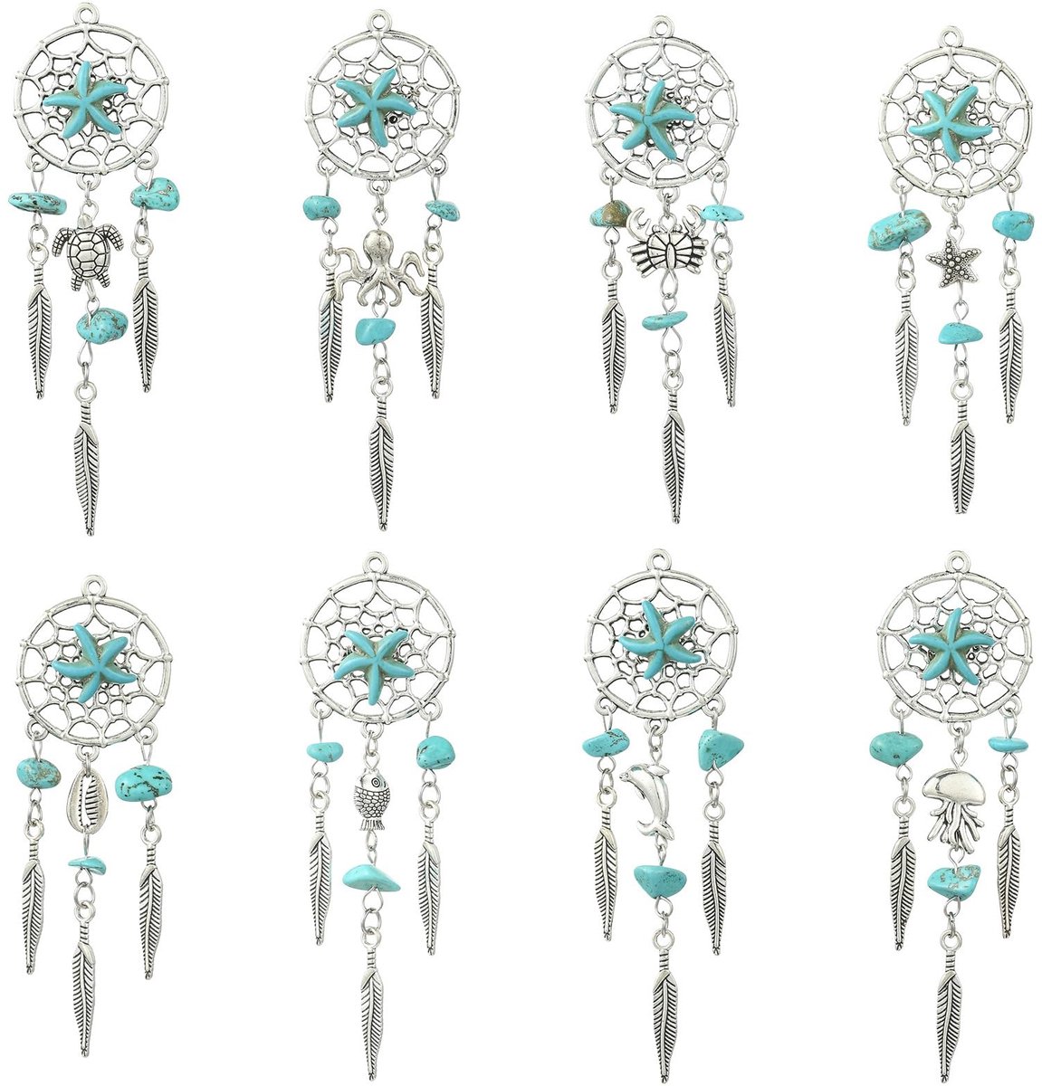 Diverse Stijlen Boheemse Synthetische Turquoise Charms Antieke Zilveren Boho Hanger Charms Tibetaanse Armband Charms Voor Diy Oorbel Sieraden Maken Ketting Ambachten