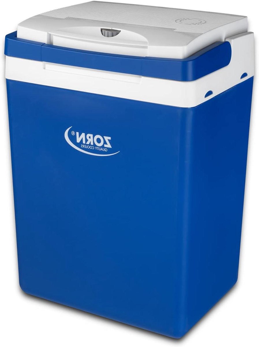 Thermo-elektrische Koelbox - Draagbare Koeler - Dranken Koel Houden - 12/230 Volt Aansluiting - 30 Liter - Blauw Wit