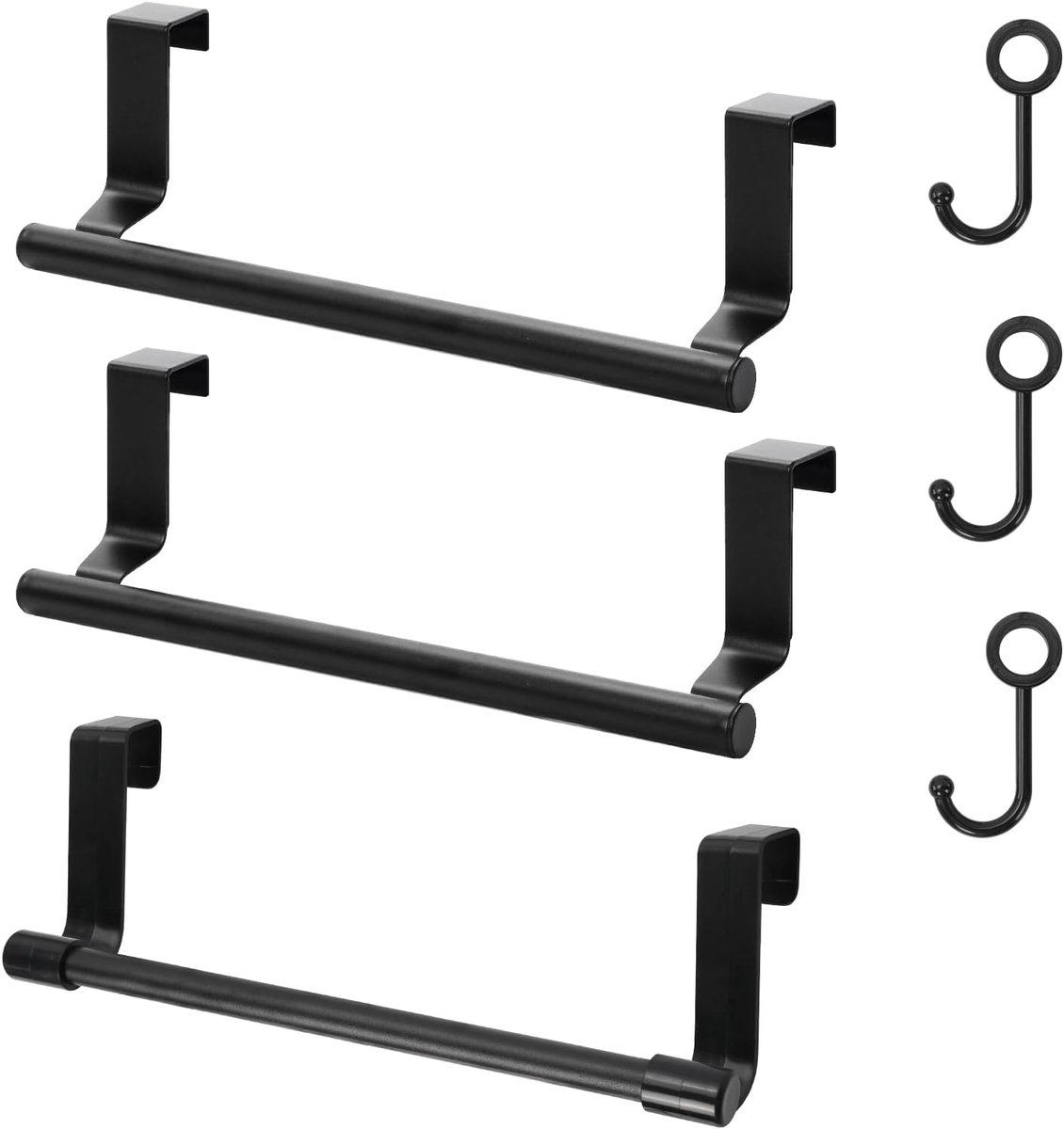 3-delige zwarte handdoekhouder, houder van roestvrij staal voor kast, boorvrije theedoekenhouder, antislip haak voor theedoeken voor keuken/badkamer (9,18 × 2,34 × 2,54 zo