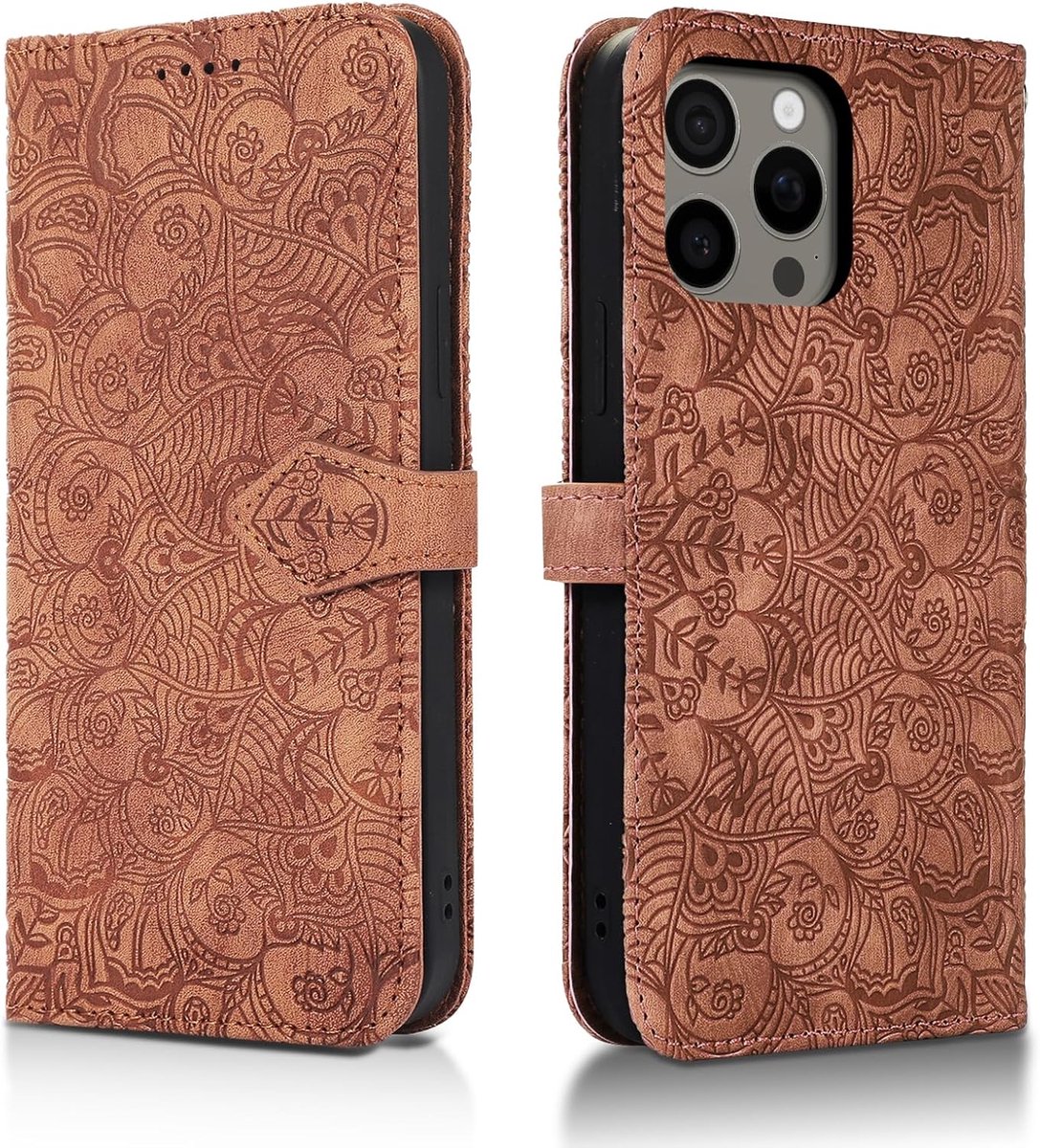 Beschermhoesje voor iPhone 16 Pro Max 5G, portefeuille, van hoogwaardig PU-leer, boek cover voor iPhone 16 Pro Max 5G, beschermhoes met kaartsleuven, magneetsluiting, bruin