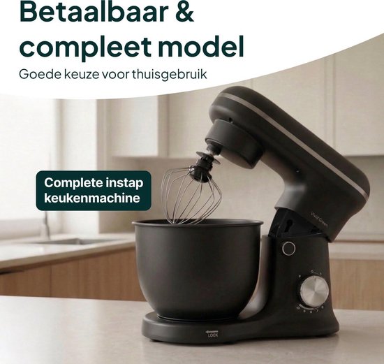 Keukenmachine - Mixer - Bakken en Koken - Krachtige 1500W Motor - 5L Kom - Matzwart — afbeelding 4