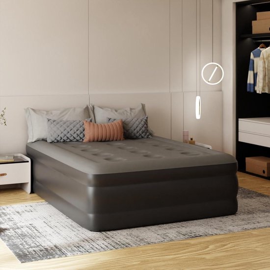 Luchtbed met pomp - Logeerbed reisbed - Snel slapen - Zelfopblazend comfort - 200 x 100 cm - Grijs