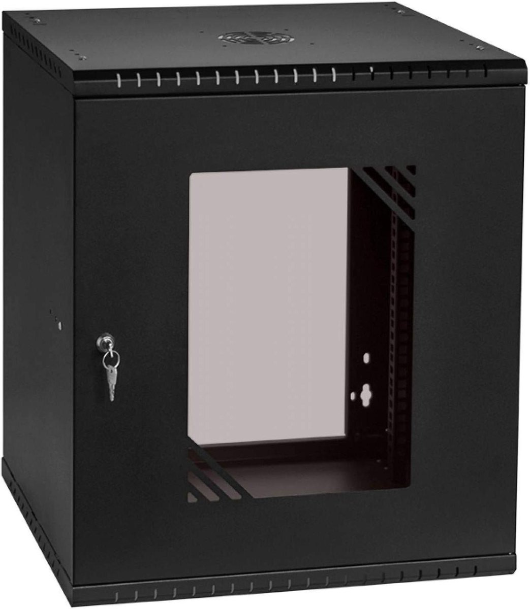 Rackkast 19 inch - Serverkast Netwerkkast - Apparatuur Beveiligen - Glazen Deur - 12U 450MM - Zwart