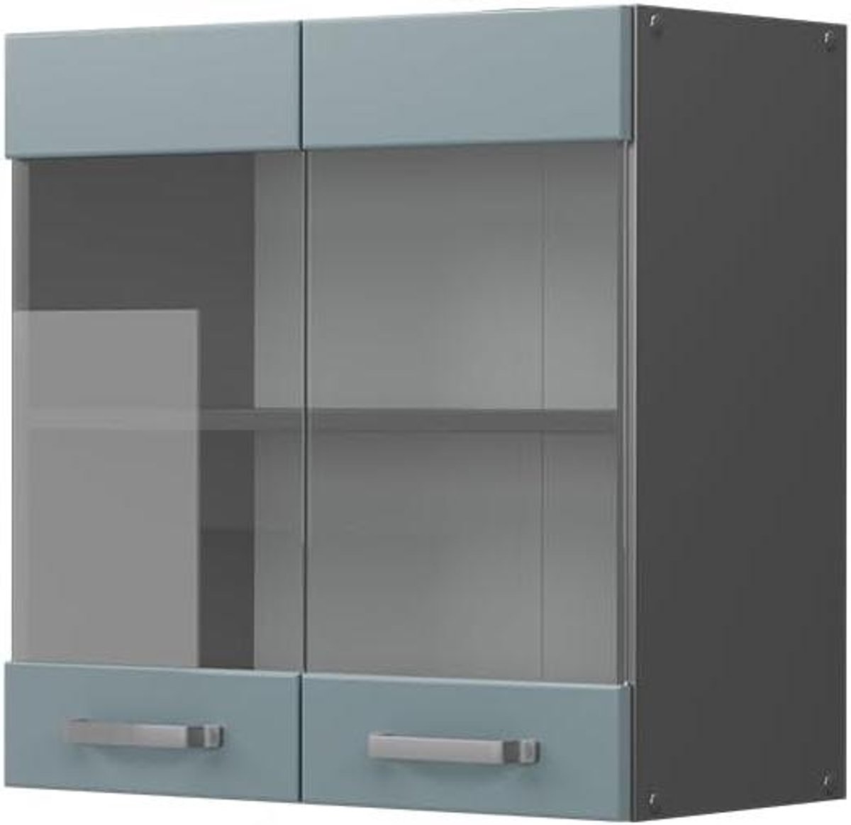 Keukenkast - Muurkastje Servies - Keuken Opbergen - Glazen Deuren - 60 cm Breed - Blauw-grijs