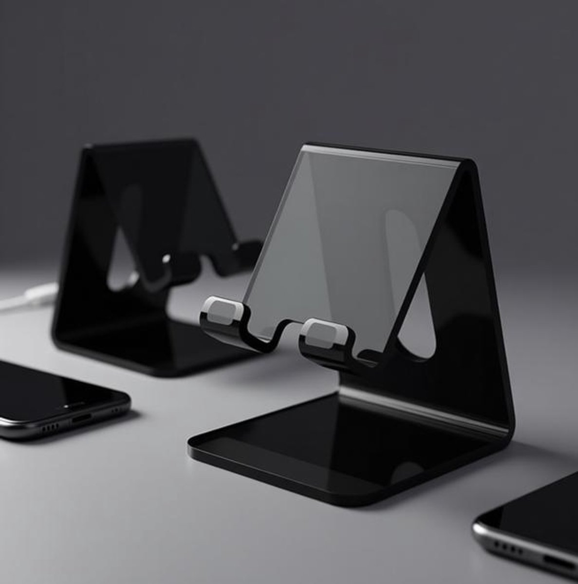 Huis Geluk Telefoonstandaard van Acryl - Universeel voor Smartphones en Tablets - Transparant, Zwart