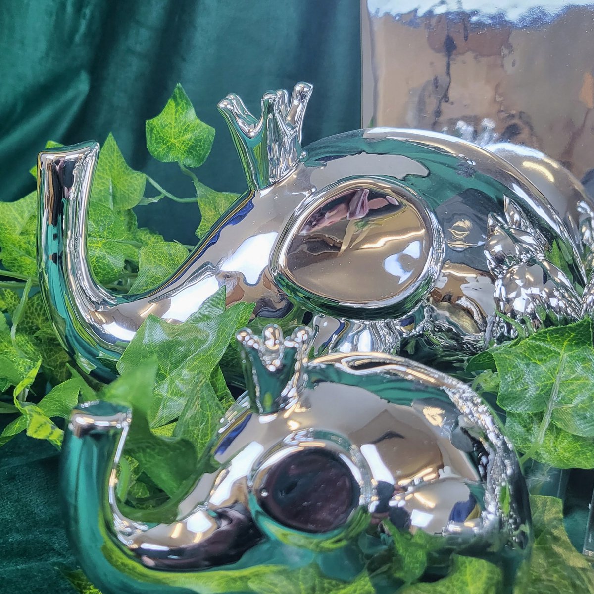 Grote Zilveren Spaarpot Olifant, 15 cm Hoogglans Keramiek