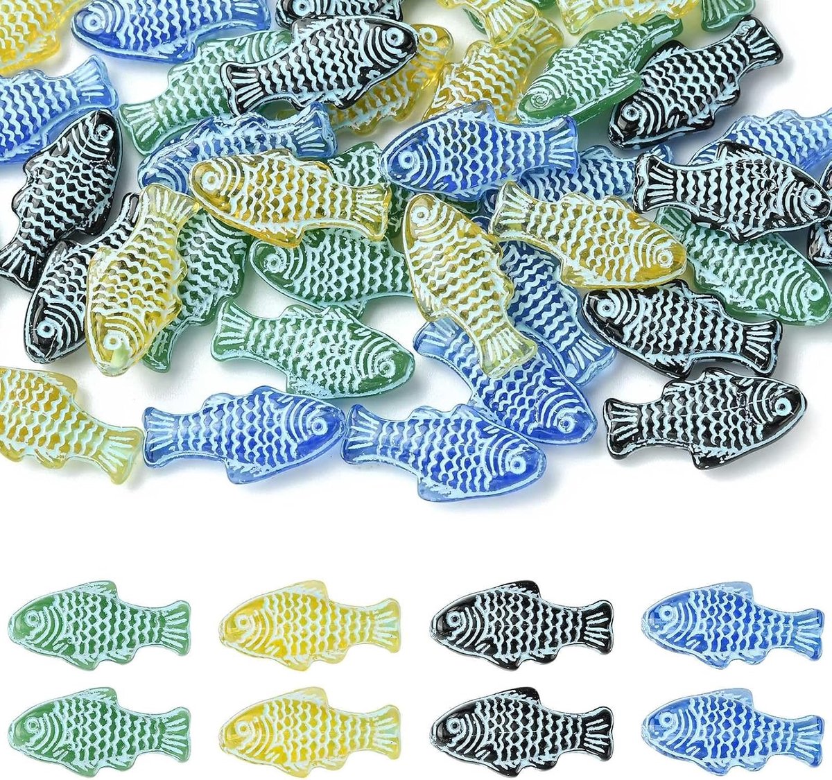 40 stuks geschilderde transparante glazen viskralen, imitatie Tsjechische wit gevoerde dierlijke vintage losse kralen met gat van 1,2 mm voor doe-het-zelf sieraden, oceaanthema ambachten - 4