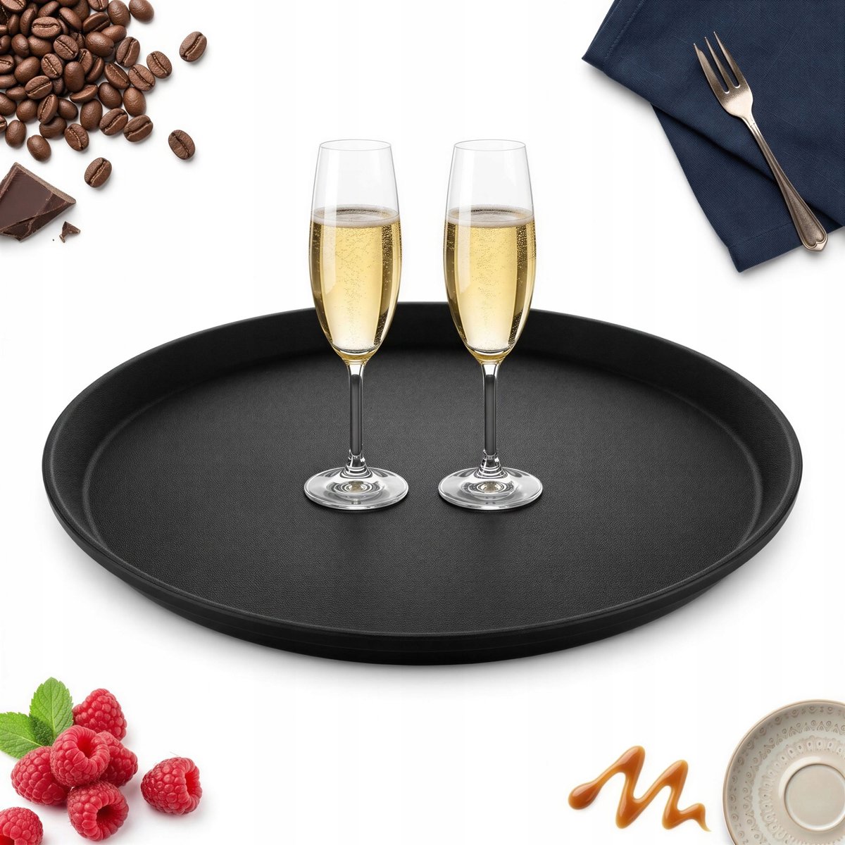 Antislip serveerschaal rond 35.5 cm zwart