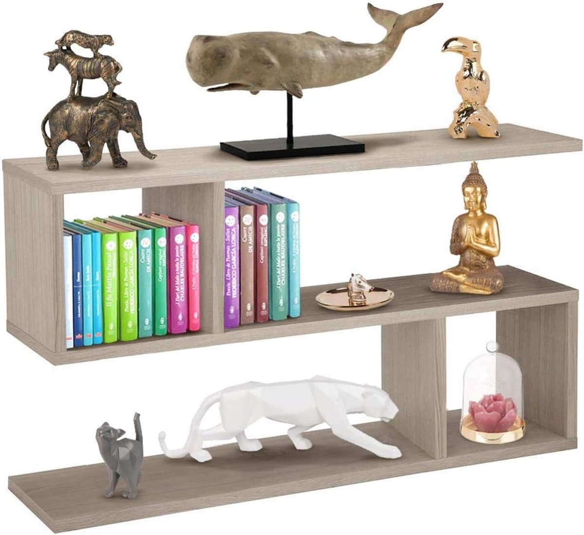 Boekenkast met 5 legplanken van melamine hout, modern design voor woonkamer, huis of kantoor, afmeting 80 x 20 x 50,5 cm (beige)