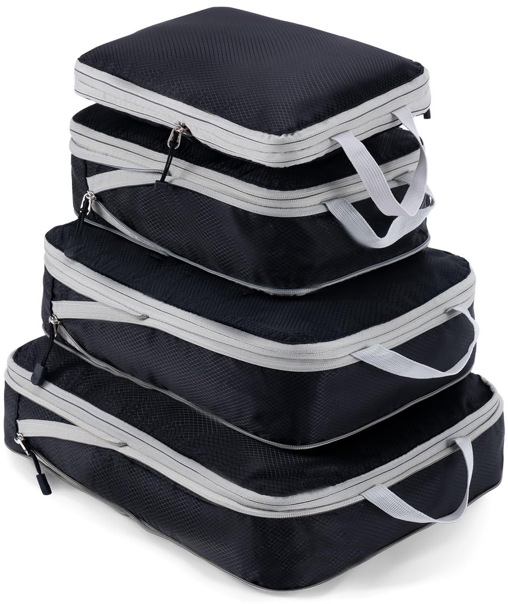 Compressie verpakking kubussen voor koffers, uitbreidbare compressie kubussen koffer organisator, lichtgewicht reisbagage compressie zakken (zwart)
