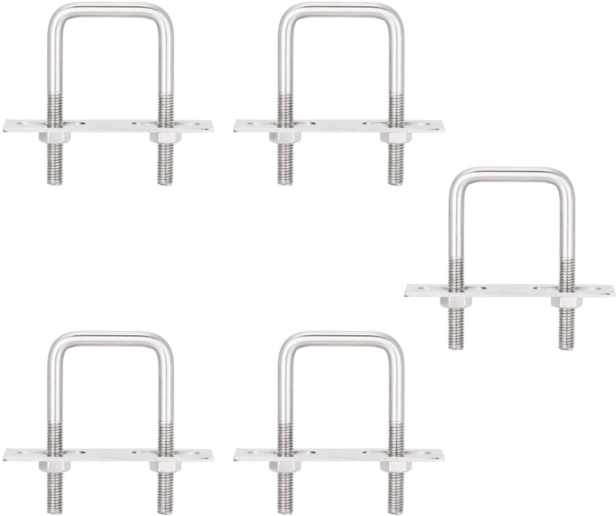 duoyif U-bouten M6 40 x 80 mm, 5 stuks U-bouten vierkant, beugelschroef M6 U-beugel, U-schroeven roestvrij staal met moer frameplaat, U-beugelbouten voor buisbevestiging auto slepen (40 mm x 80 mm)