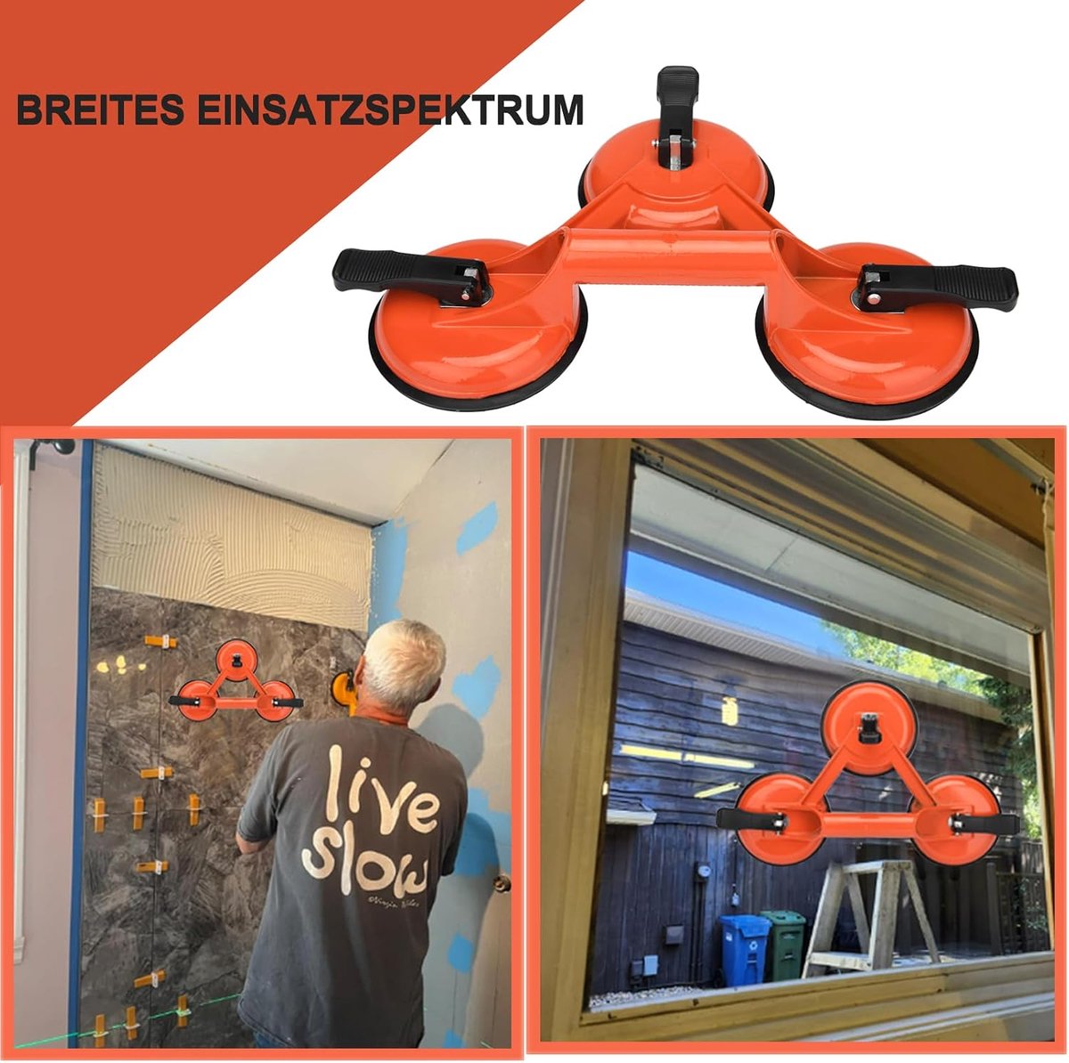 Zuignappen Glasheffer - Vacuümzuigers Tegels - Materiaal Verplaatsen - Hoge Draagkracht - 2 Stuks - Oranje