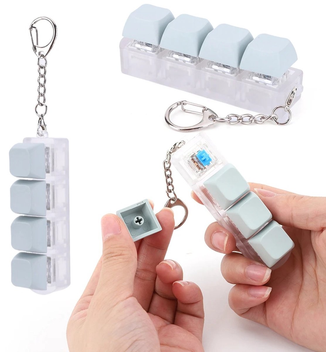 Mechanisch Toetsenbord Sleutelhanger – 4 Toetsen – Clicker Fidget Speelgoed