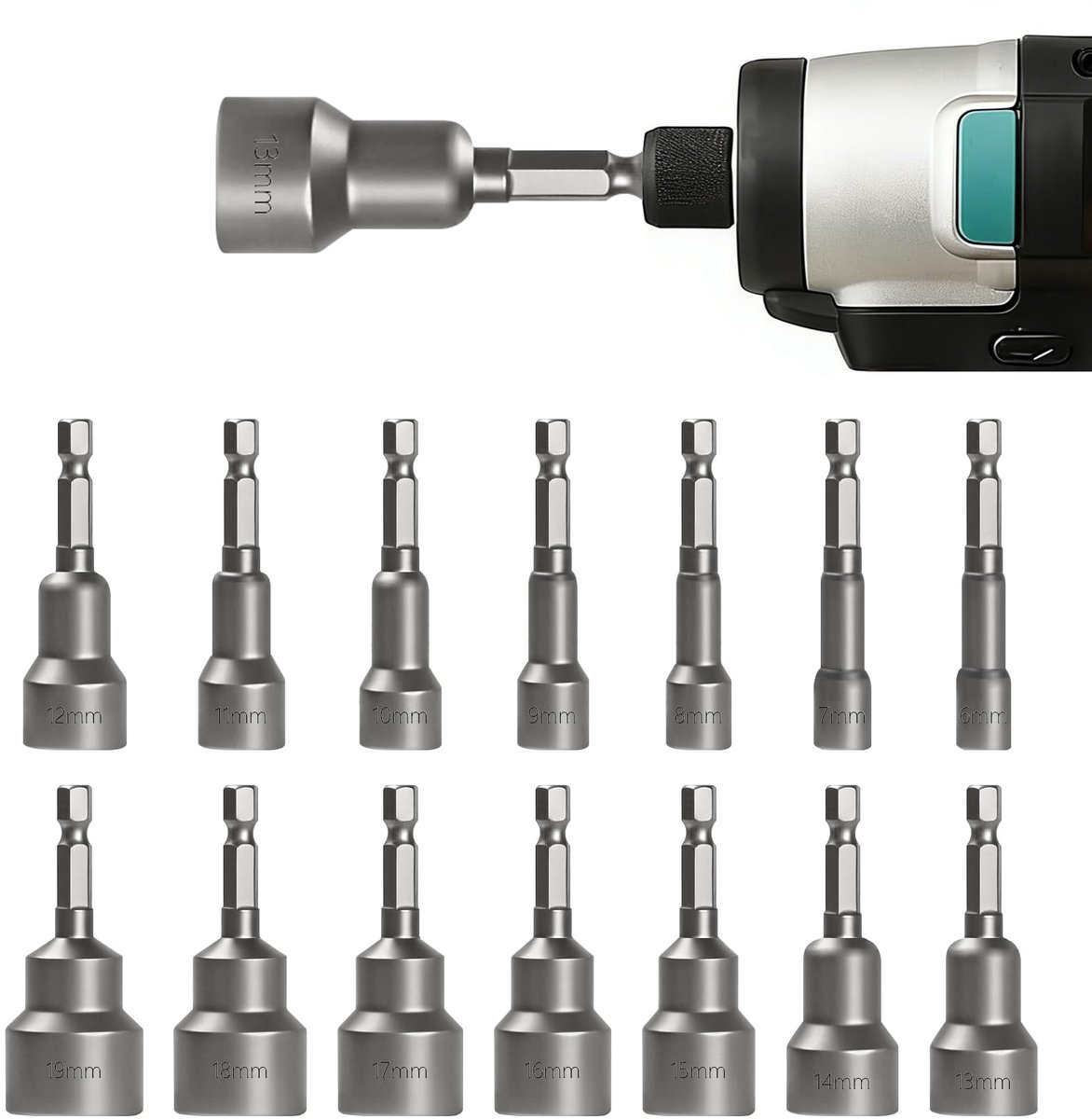 14 delige magnetische zeskant dopsleutel set 6-19 mm 1/4 inch schacht doppen voor boormachine en schroefmachine voor doe het zelvers en monteurs