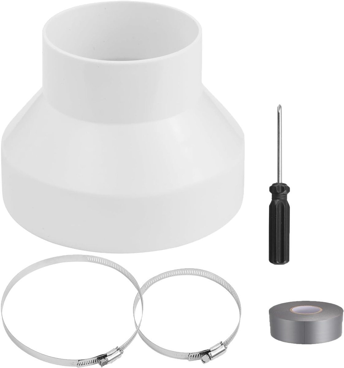 Afvoerslang Adapter 150mm naar 100mm, Verloopstuk van ABS met 2 Roestvrij Staal Slangklemmen, Ventilatiebuis Verloopverbinder voor Ventilatiesystemen, Afzuigkap, Airconditioning en Wasmachine