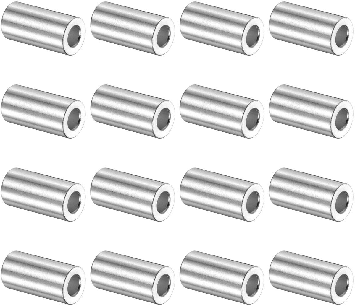 16 stuks aluminium afstandshulzen, 5,1 mm boring x 10 mm buitendiameter x 20 mm lengte, afstandhouderbus voor M5-schroeven, bouten en stangen, zilver