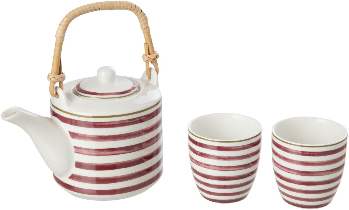 J-Line theepot + kopjes - steengoed - bordeaux